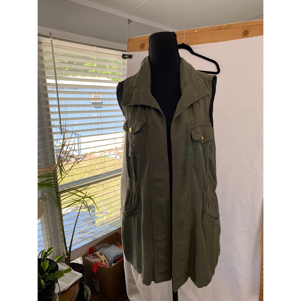 Attyre‎ New York Utility Vest Womens S Olive Green Rayon Military Cinched Waist